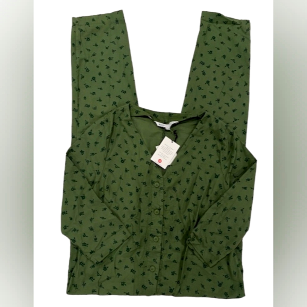 NWT The Nines by Hatch Green Floral Print Long Sleeve and Pants Button F…
